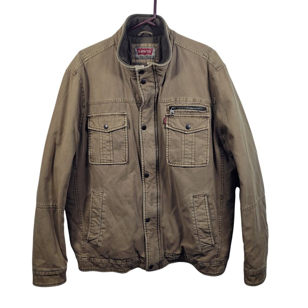 Levi's Khaki Cotton Canvav Utility Field Jacket Zip & Snap Closure Size XL 81126